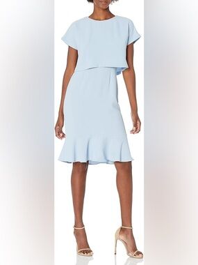 Adrianna Papell Light Blue Ruffle-Hem Midi Dress